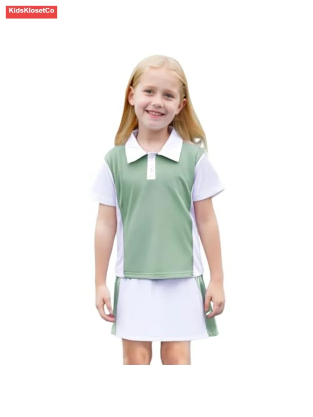 Girls Tennis Dress Golf Outfit Short Sleeve Polo Shirt & Skorts Set Athletic